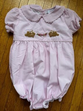 Pink Baby Girl Bubble Romper with Bunny Embroidery